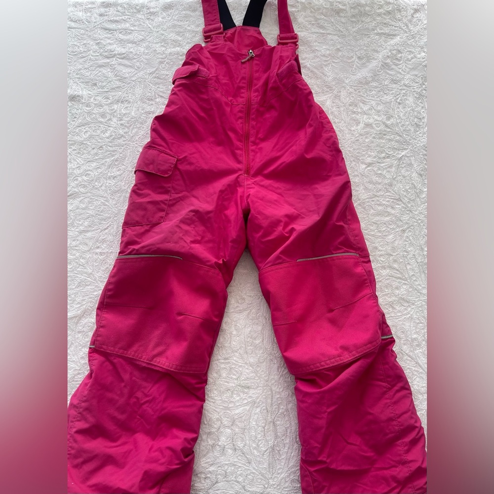 GUC Columbia Kids Pink Insulated “Grown with Me”) Snow Bibs Size 7-8 (Small)